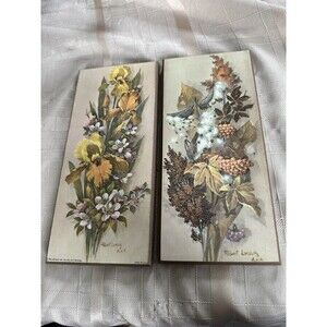 Vintage 1966 Donald Art Co Robert Lassig Lithograph wooden floral picture set